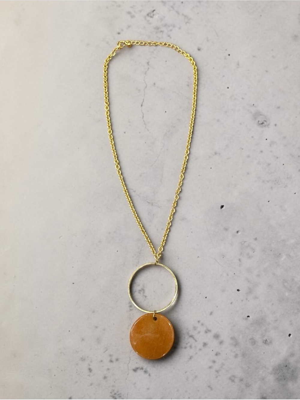 Gold Chain Necklace with Tan Pendant